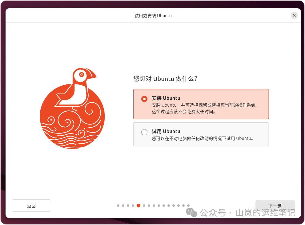Ubuntu 安装程序的选择安装或试用界面
