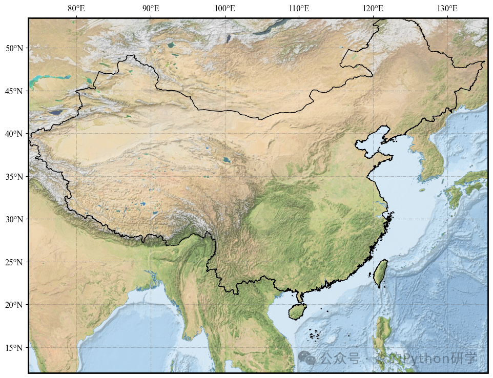 使用EATLAS底图叠加国界线的中国区域地形图