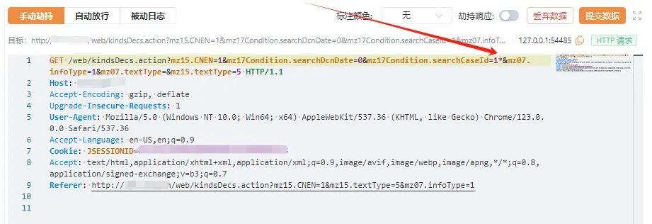 修改数据包，在可疑参数后添加*号标记
