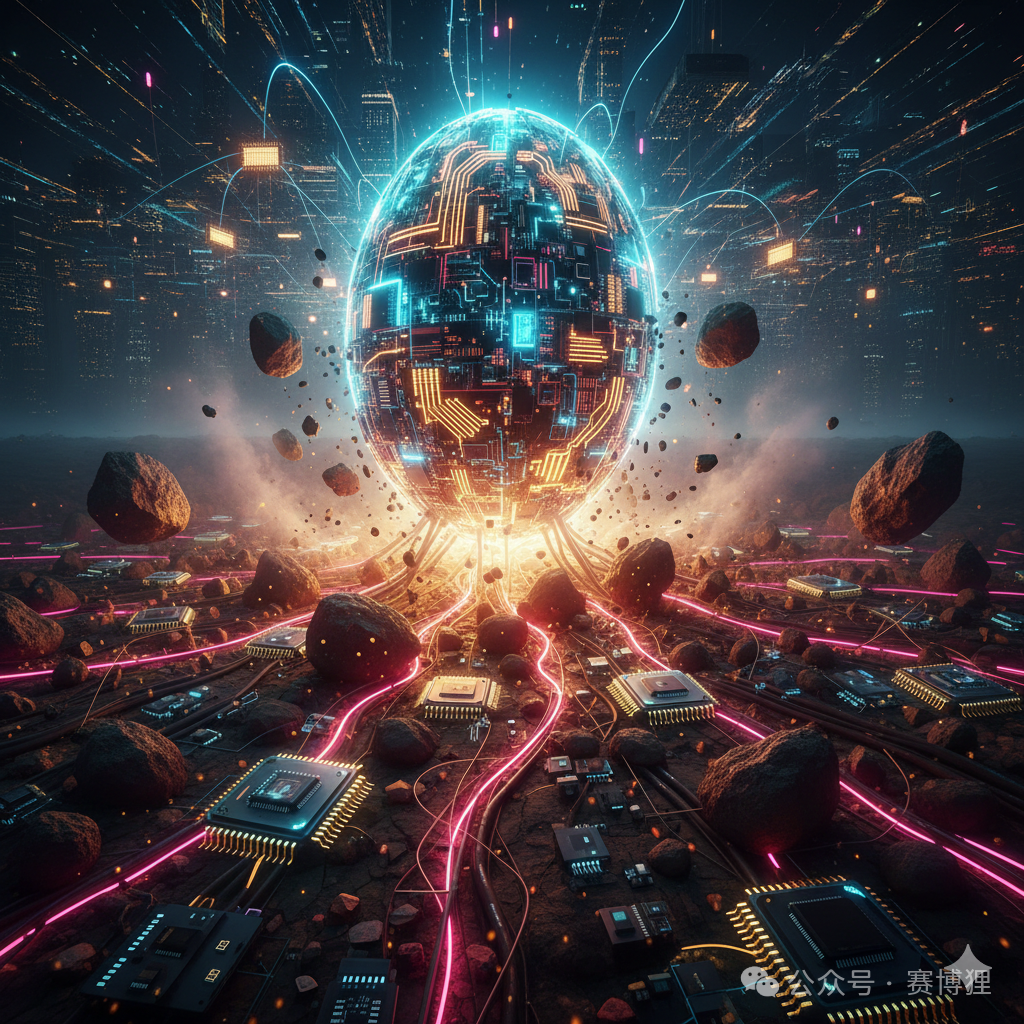 发光的电路板纹理球体与数据光带