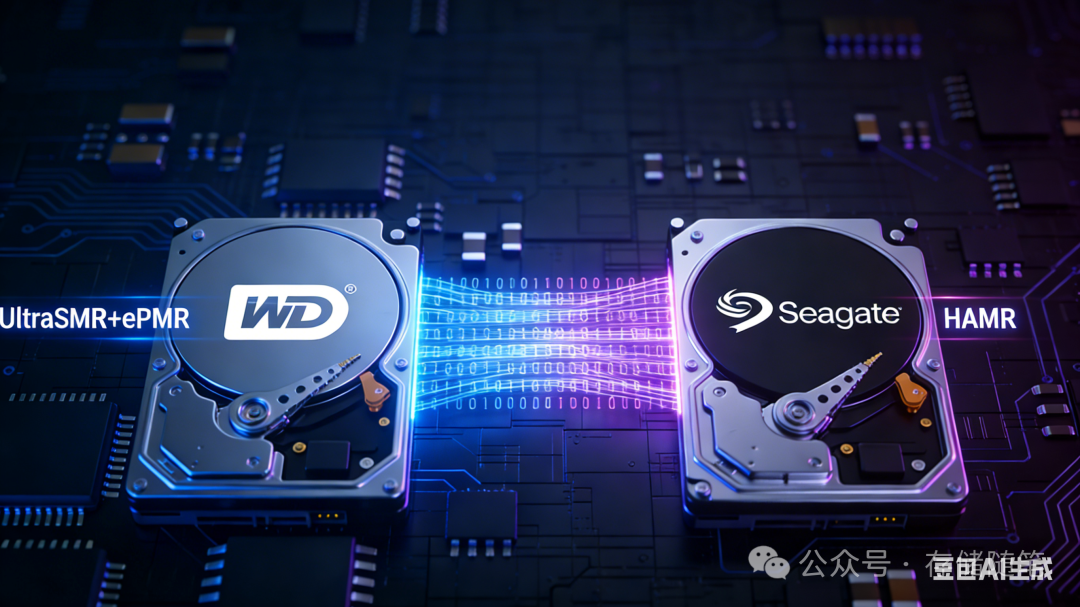 西部数据UltraSMR+ePMR技术与希捷HAMR技术对比示意图