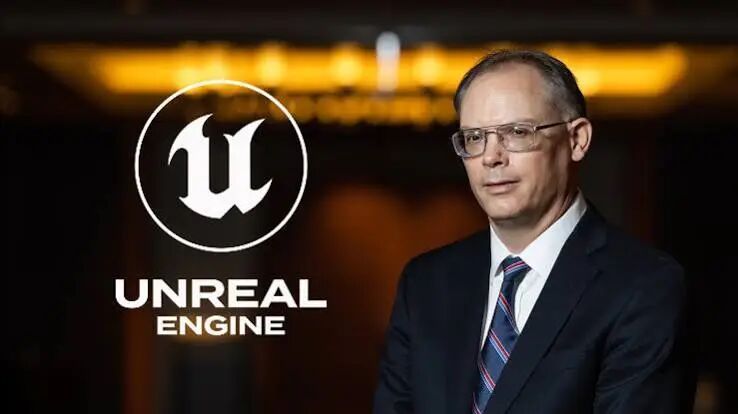 虚幻引擎标志与 Epic Games CEO Tim Sweeney