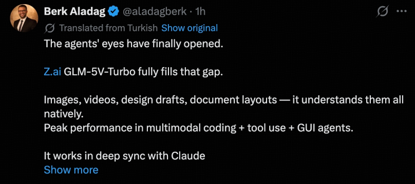 国外开发者对GLM-5V-Turbo的评价