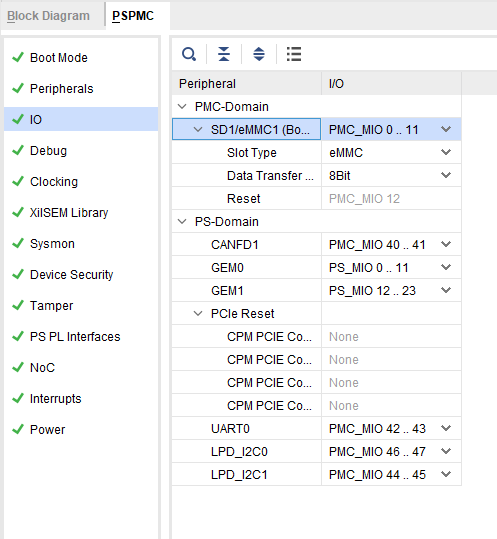 SPMMC配置界面中的I/O引脚分配