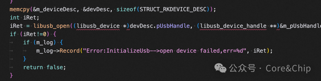 代码中libusb_open失败提示