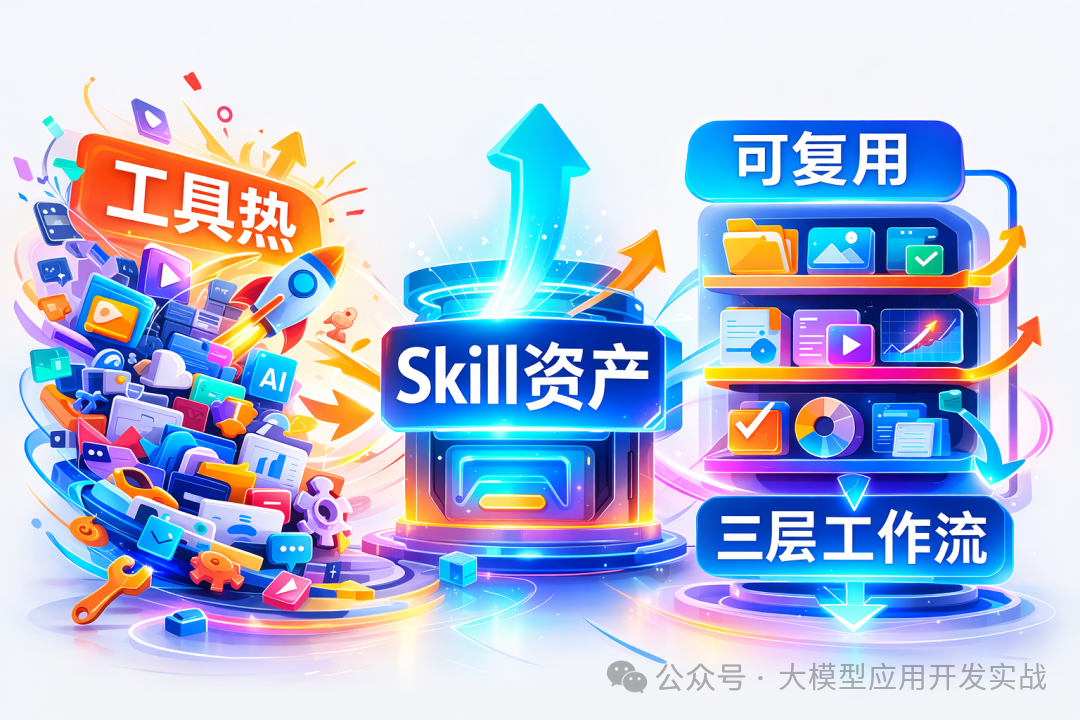 关于工具热与可复用Skill资产架构的示意图