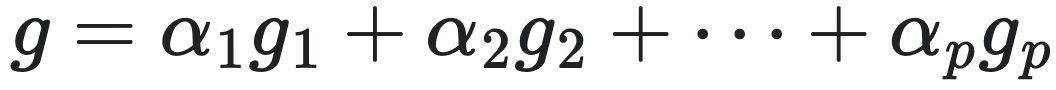 $g = \alpha_1 g_1 + \alpha_2 g_2 + \cdots + \alpha_p g_p$