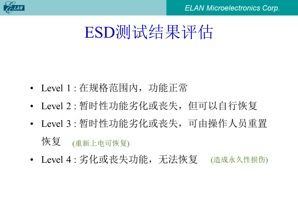 ESD测试结果评估的四个等级