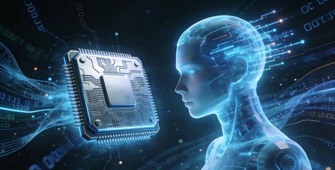 未来科技主题微处理器与数据流动概念图