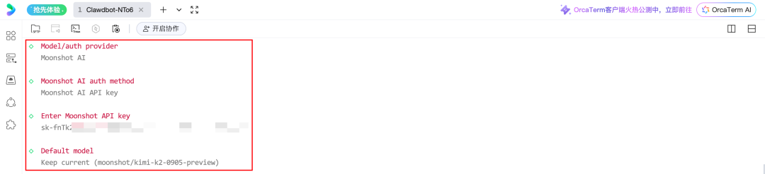 Moonshot AI API密钥配置界面