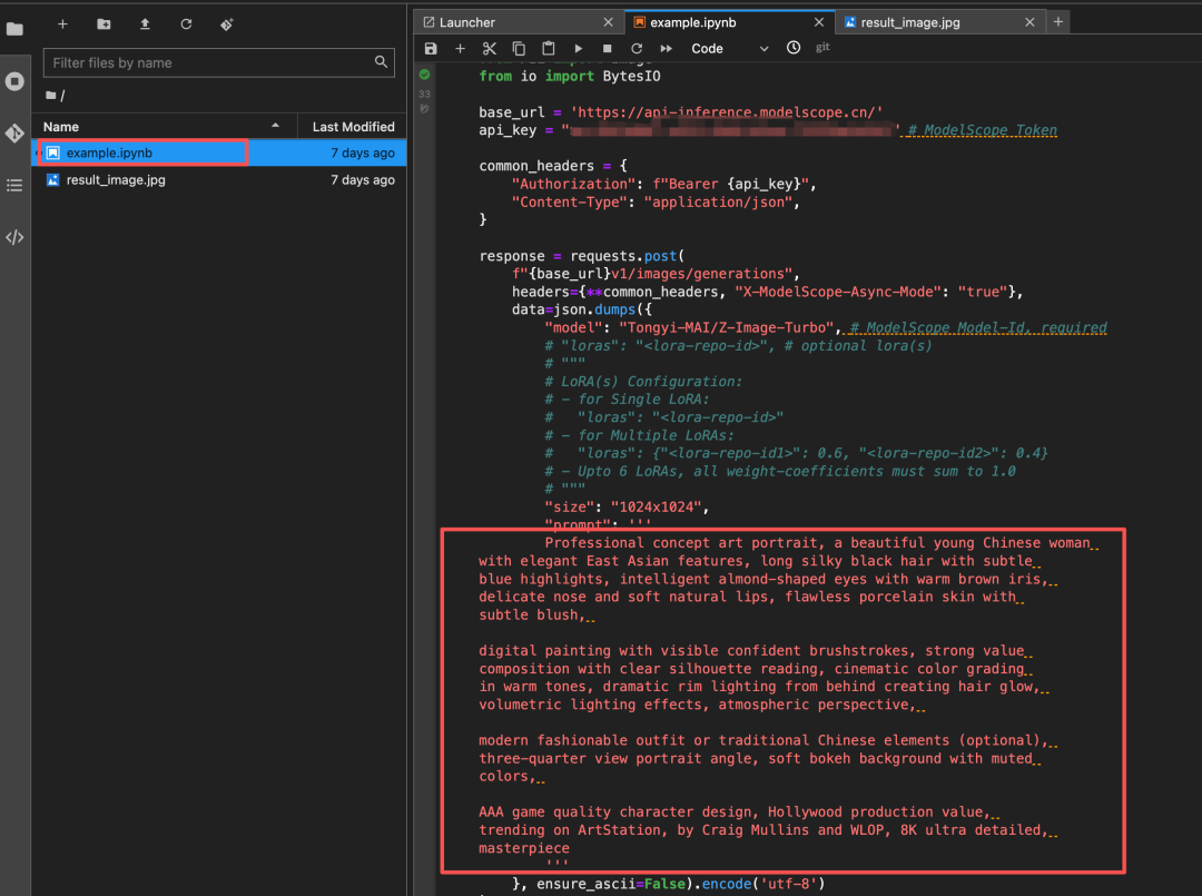 Notebook中的代码编辑器,已打开示例文件