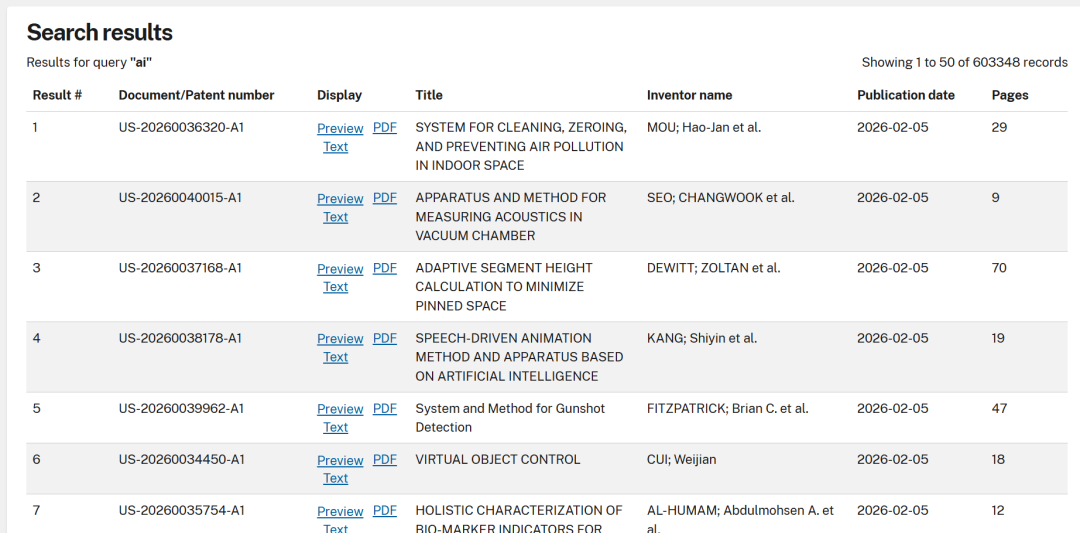 专利搜索结果示例