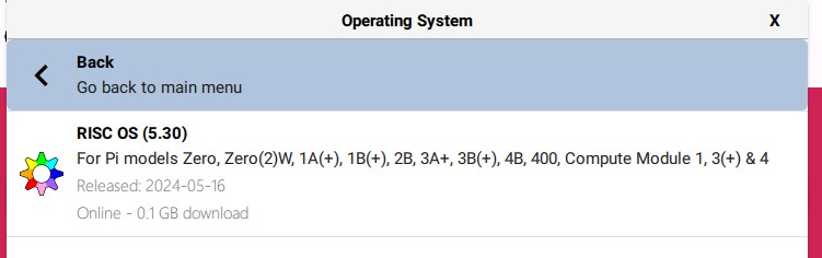 RISC OS在树莓派烧录器中的选择界面
