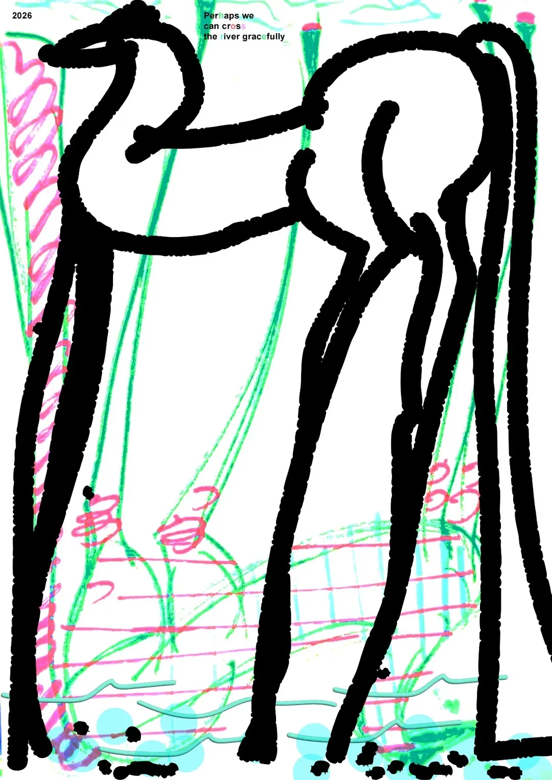 手绘涂鸦风格抽象动物插画