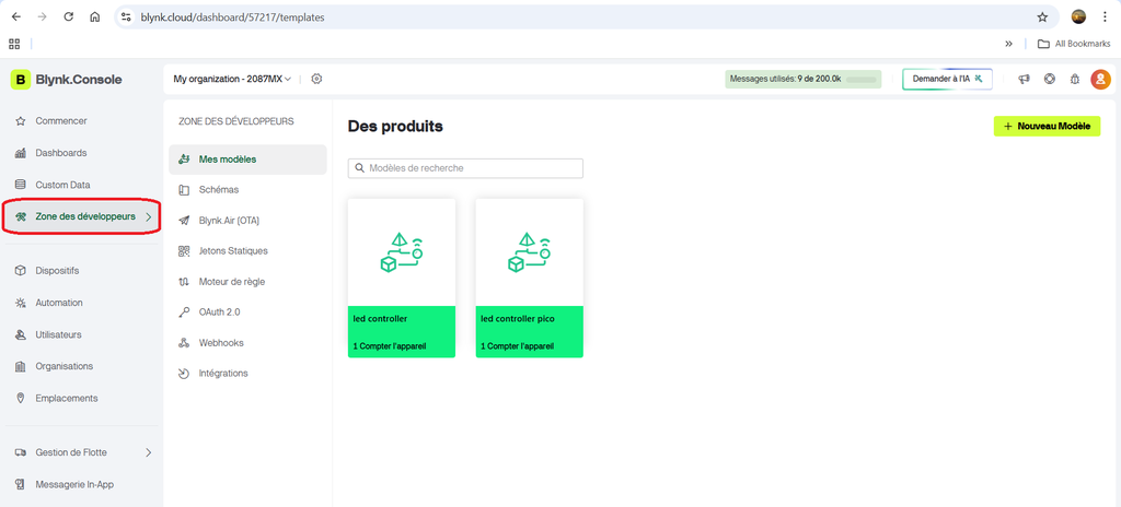 Blynk控制台开发者区域入口