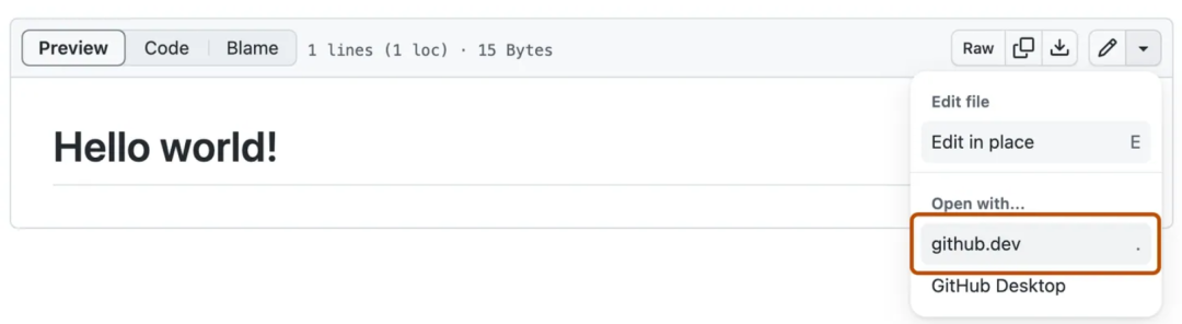 github.dev 文件预览界面,显示 Edit file 选项