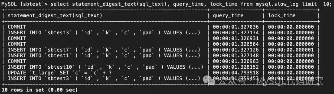 MySQL慢查询日志截图显示大事务导致的延迟