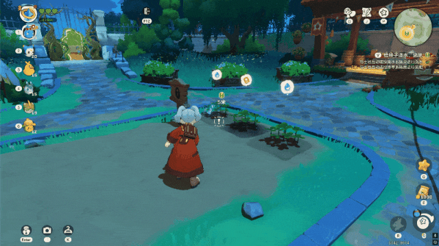 动画:游戏内种植玩法,角色在照料幼苗