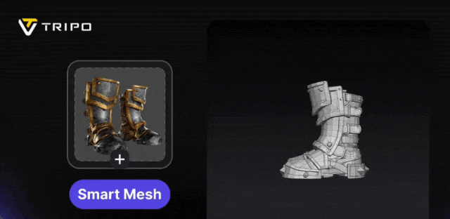 TRIPO Smart Mesh生成靴子3D模型过程图