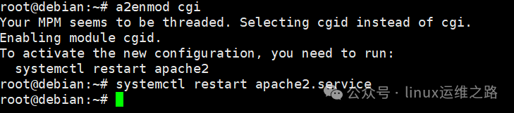 启用Apache2 CGI模块并重启服务
