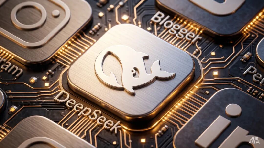科技感电路板：集成DeepSeek Logo的芯片