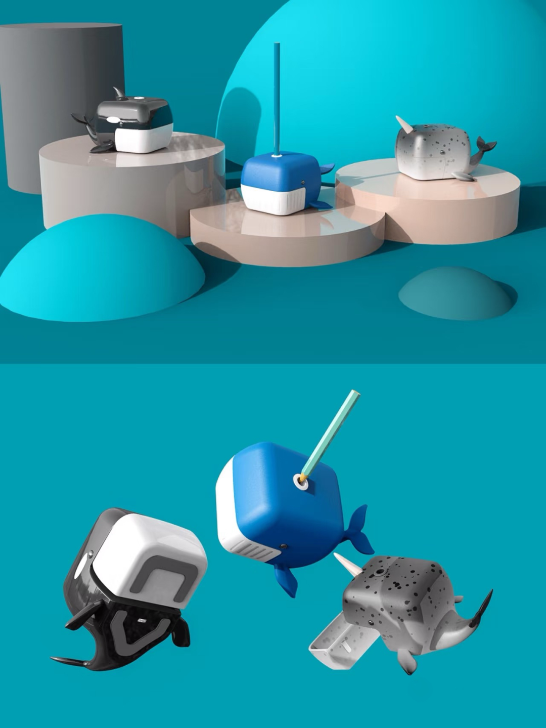 三款不同造型的鲸鱼仿生玩具