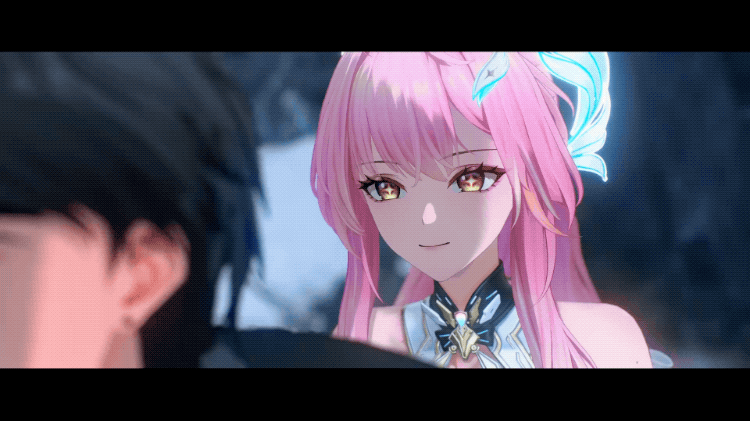 爱弥斯与漂泊者骑乘飞行器穿越冰雪环境的浪漫动画