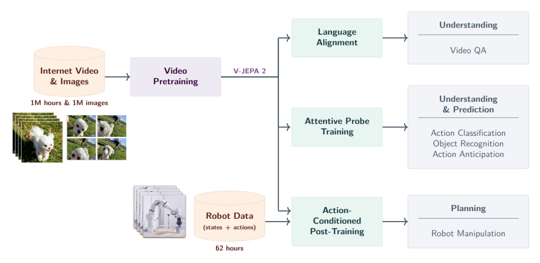 V-JEPA 2训练与规划流程图