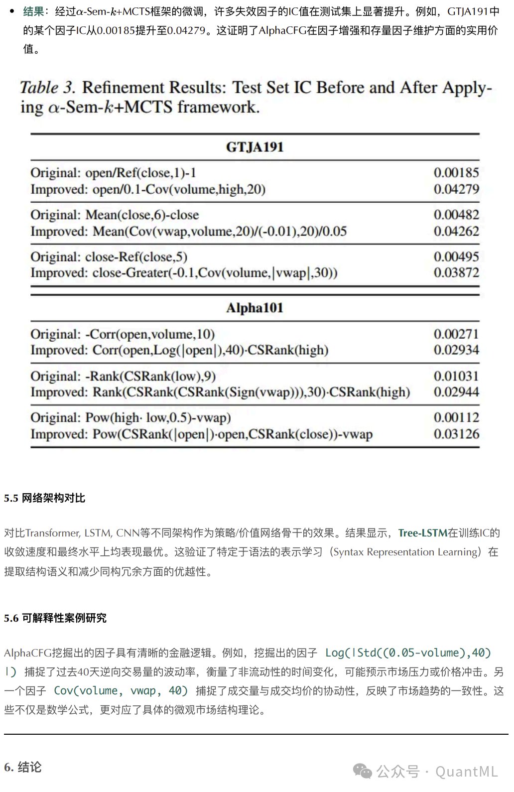 因子优化结果表格