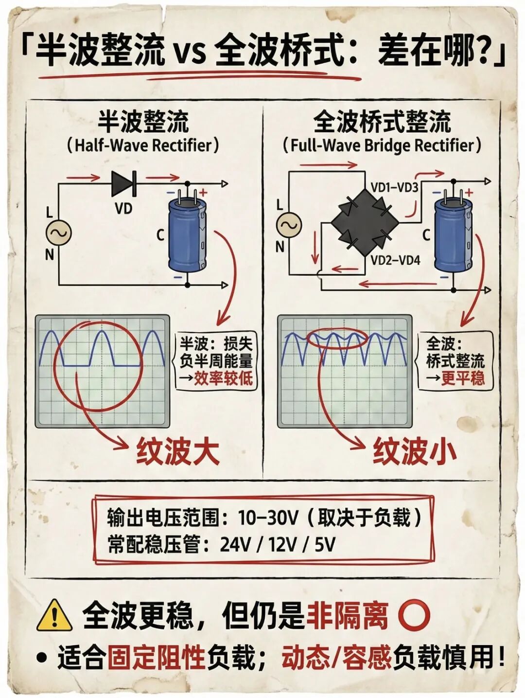 半波整流与全波整流对比图