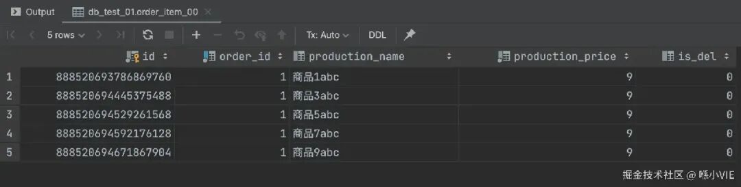 使用Snowflake ID的db_test_01.order_item_00表数据