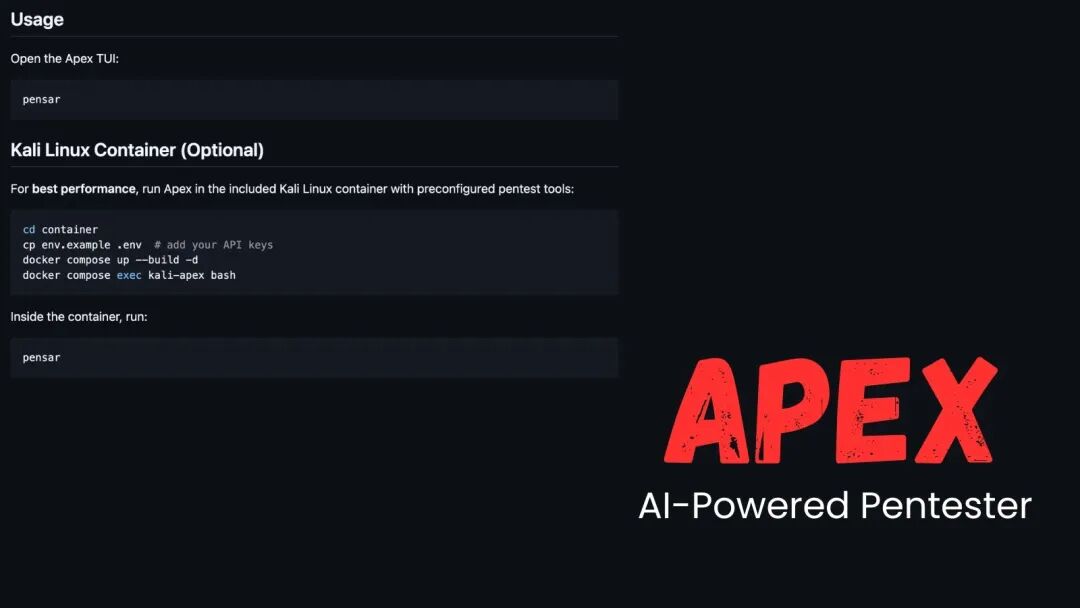 Apex工具使用界面与Docker启动命令