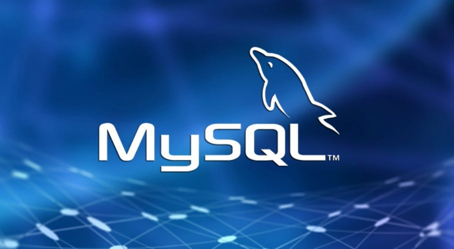 MySQL官方Logo,背景为蓝色网格光线效果