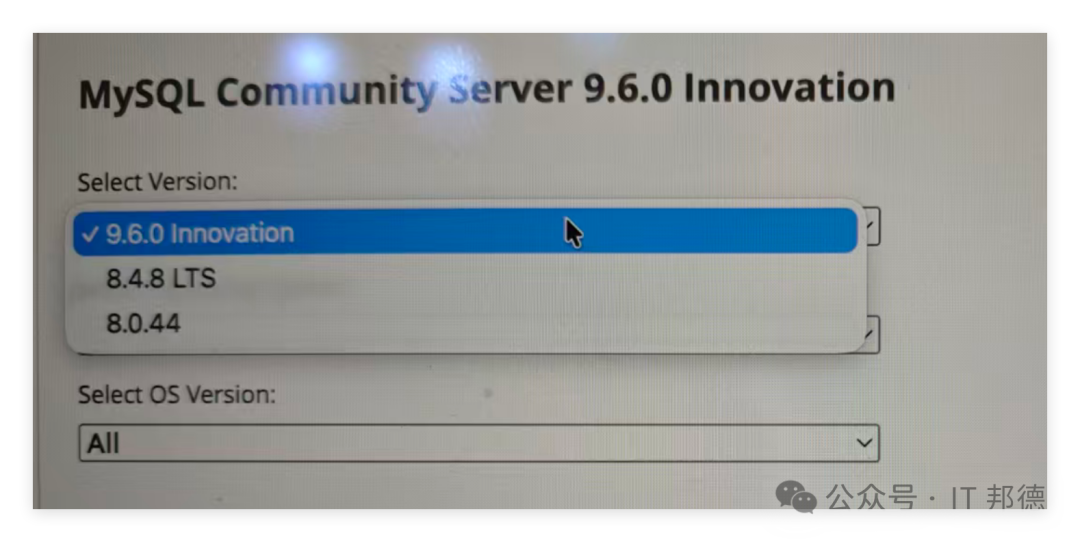 MySQL Community Server 9.6.0版本选择界面
