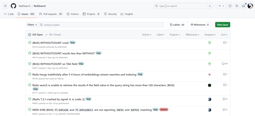 RediSearch官方Issue列表