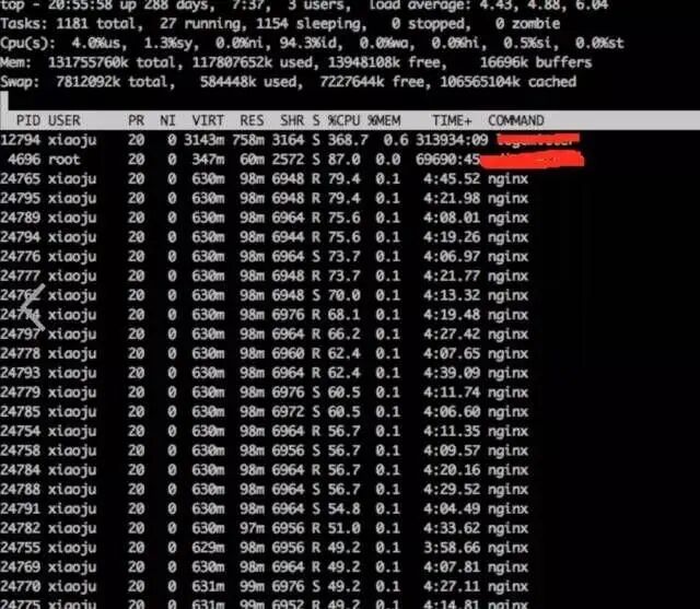 top命令显示Nginx进程CPU过高