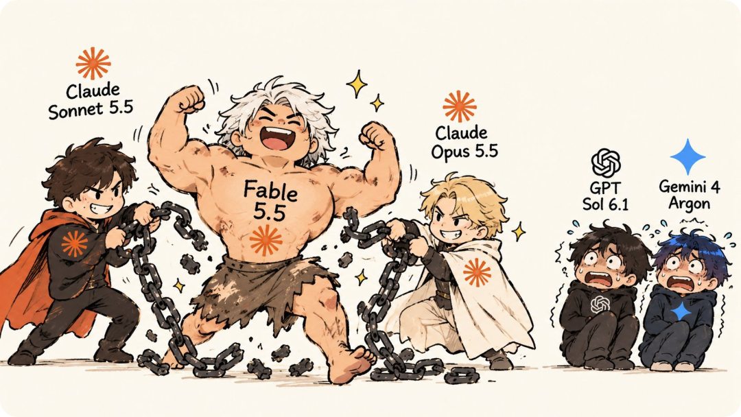 AI 模型实力对比漫画 Fable 5.5 与 Claude 及 Gemini