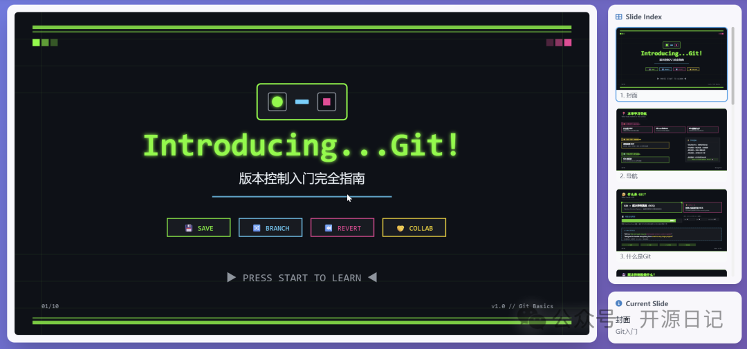 像素复古风格的Git入门PPT