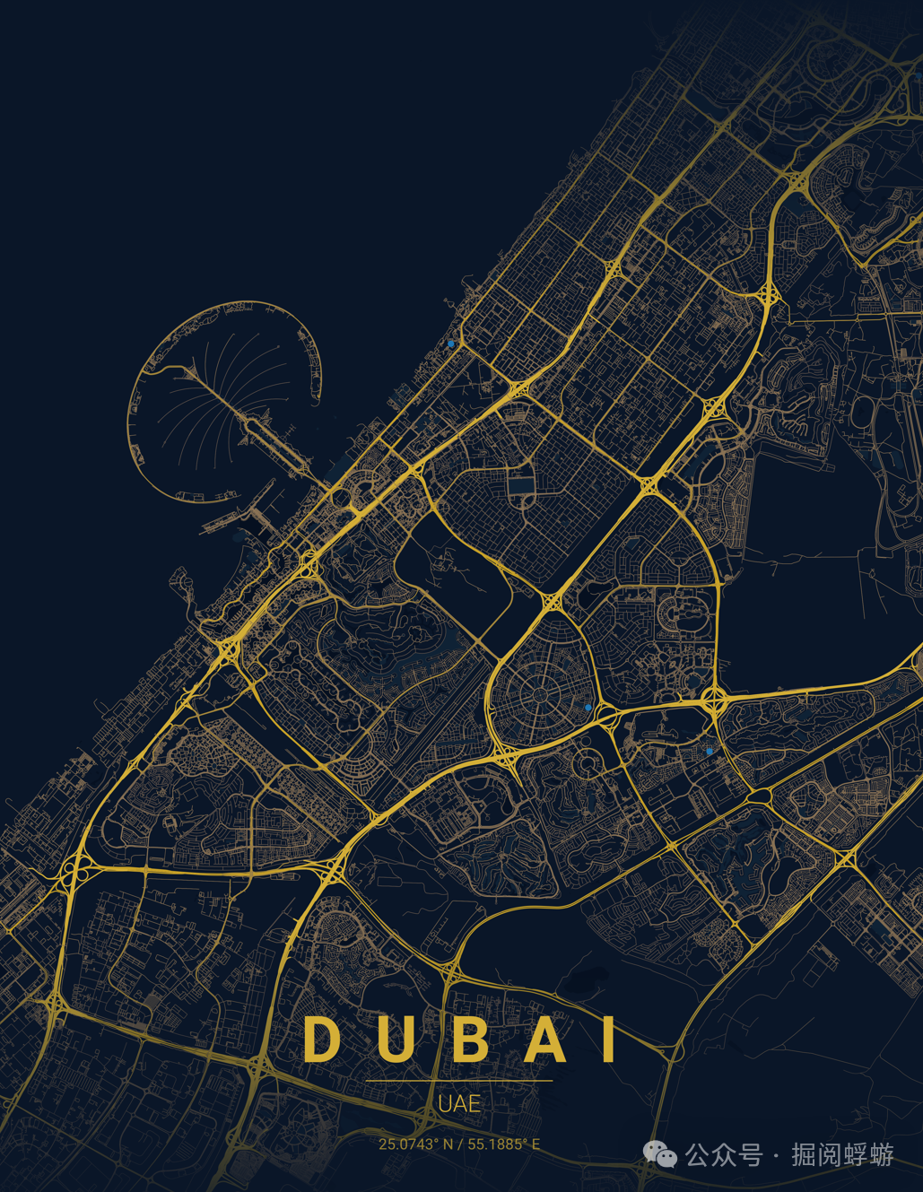 迪拜地图艺术海报