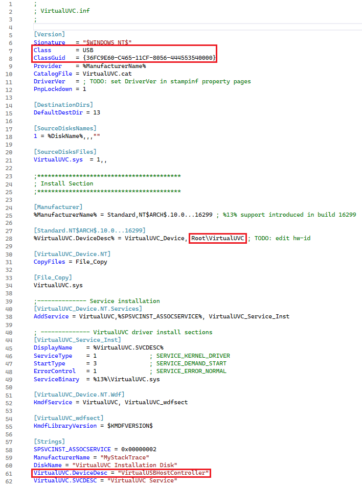 VirtualUVC驱动INF配置文件内容