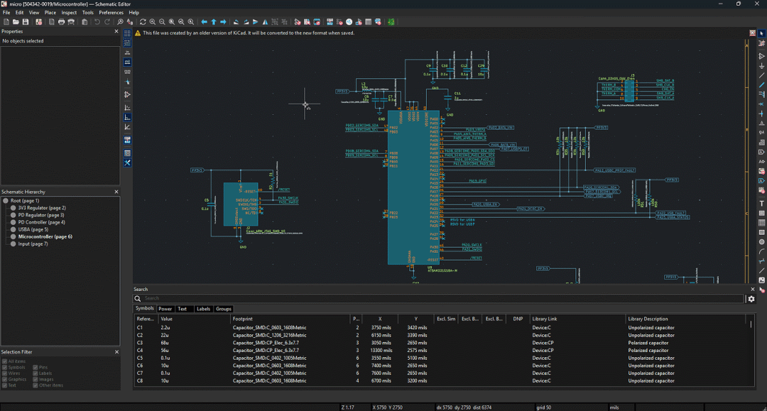 KiCad 原理图编辑深色主题界面