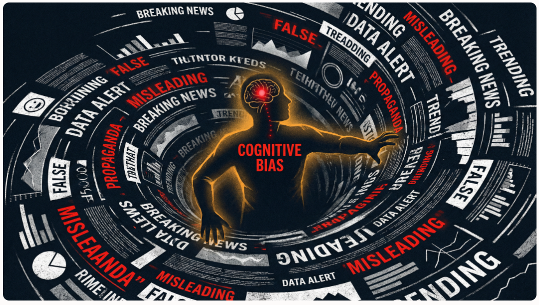 描绘认知偏见的视觉插图：信息过载下的人脑