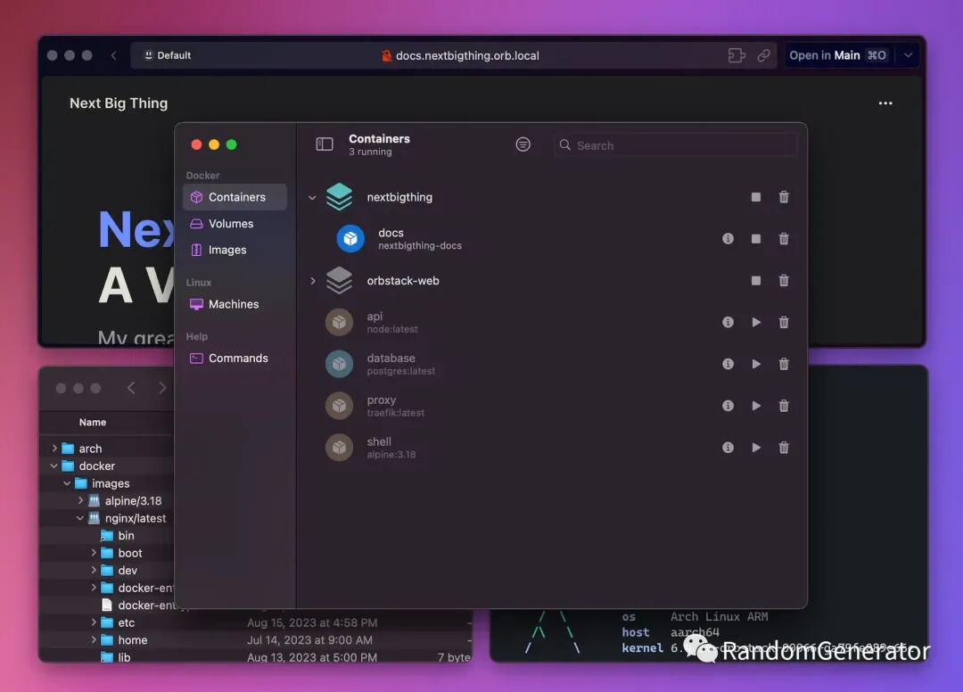 OrbStack 容器管理界面,对比 Docker Desktop