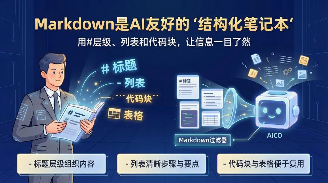 Markdown作为AI友好的结构化笔记本示意图