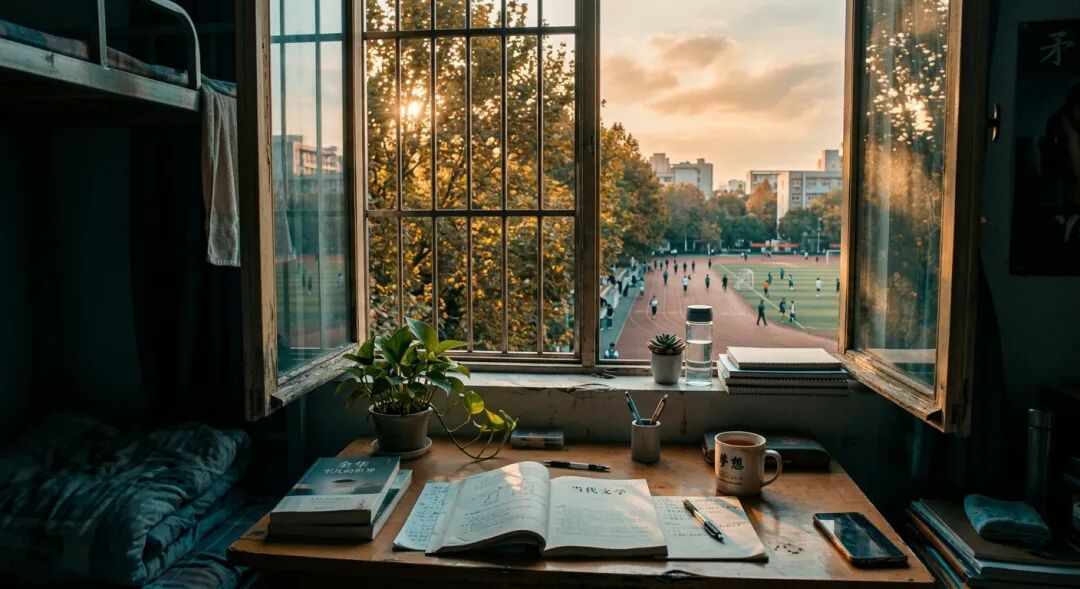 黄昏宿舍学习场景