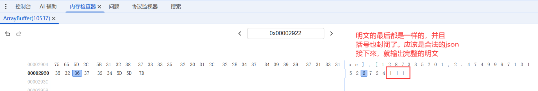 内存视图显示 text 明文结尾 JSON 封闭及完整长度