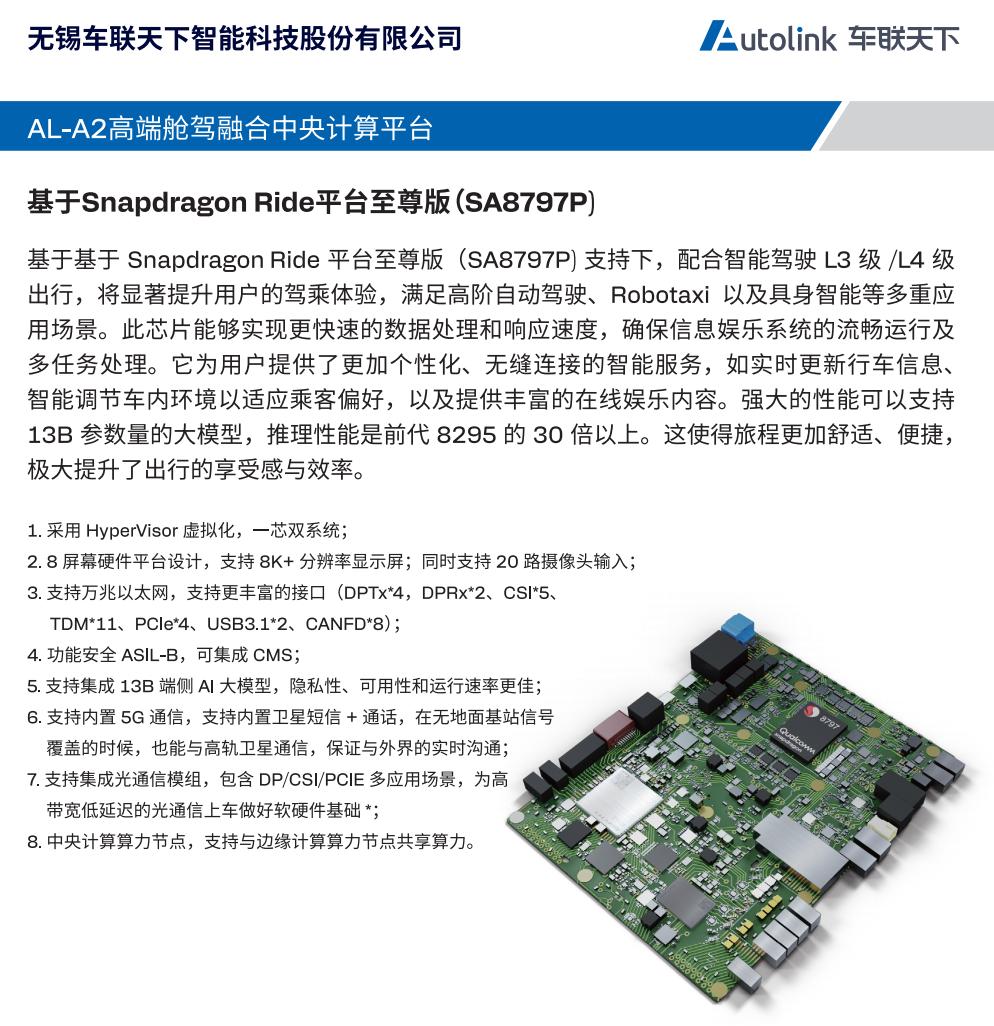 车联天下AL-A2高端舱驾融合中央计算平台海报
