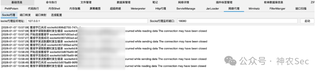 Socket代理配置与连接日志