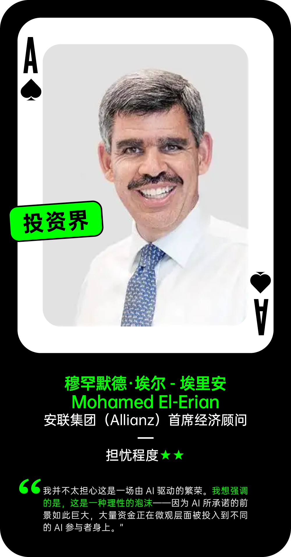 穆罕默德·埃尔-埃里安关于AI泡沫的担忧程度观点卡